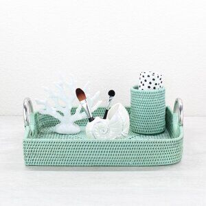 Tight Woven Leaf-Shaped Luxury Rattan Tray -Sage Leaf